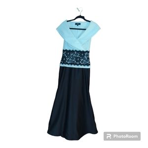 Tadashi Shoji Satin Portrait Collar Gown